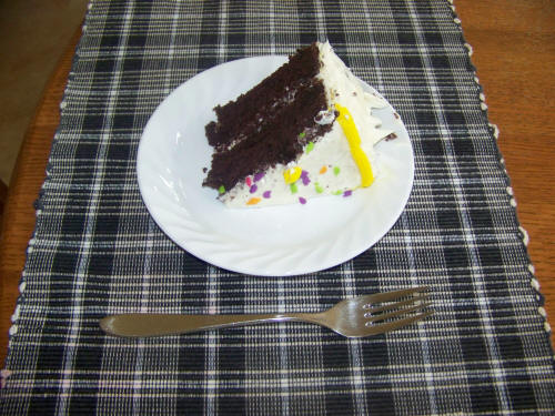 photo of large slice of chocolate cake